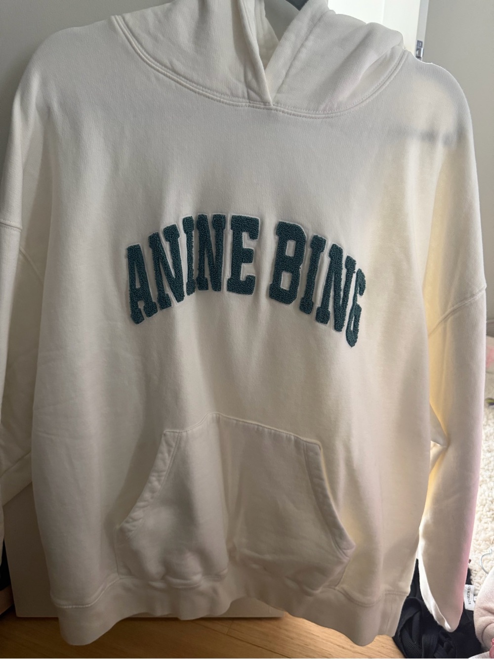 Anine Bing White Hoodie with Teal Logo